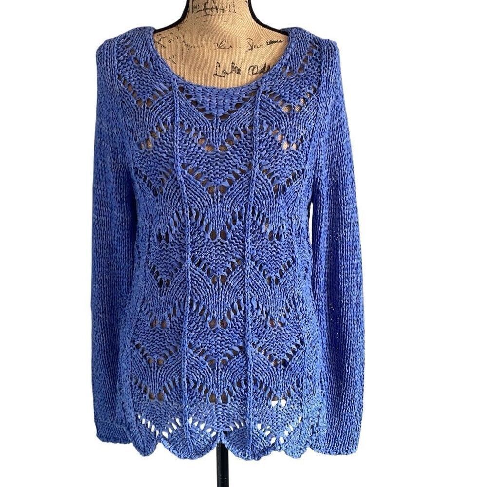 EUC! Beautiful Chico’s Periwinkle Crochet Sweater - Chico’s 1/Size 6-8